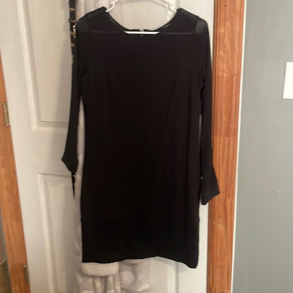 Long sleeve black dress. See through around the shoulder area